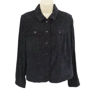 Croft & Barrow Women Medium Black Damask Floral Velvet Collar Button Jacket Coat